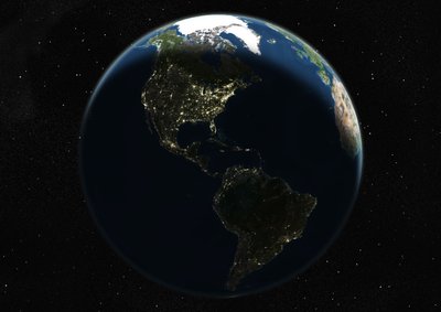 Globus zentriert auf die Amerikas, Satellitenbild in Echtfarben von Unknown